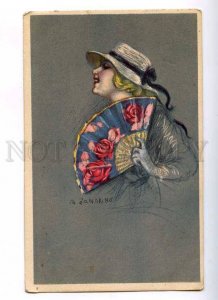 187721 ART DECO Fashion Lady w/ Fan by ZANDRINO Vintage PC