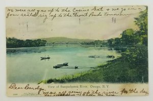 1906 Susquehanna River Owego New York boats bridge docks a2-82