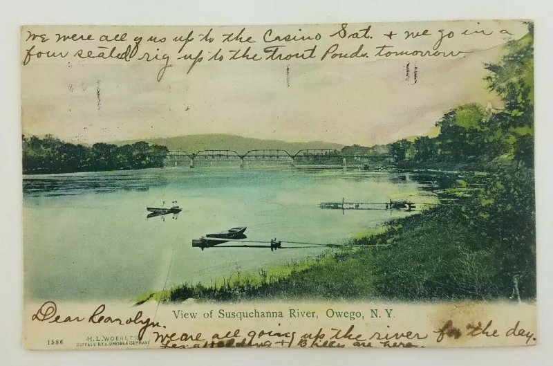 1906 Susquehanna River Owego New York boats bridge docks a2-82