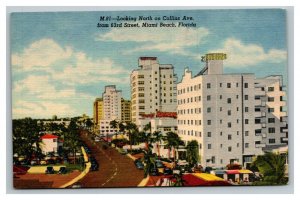 Vintage 1940's Postcard Antique Cars Collins Ave. & 63rd St. Miami Beach Florida