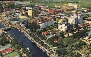 Fort Lauderdale Florida FL Birdseye View c1930s-40s Linen Postcard