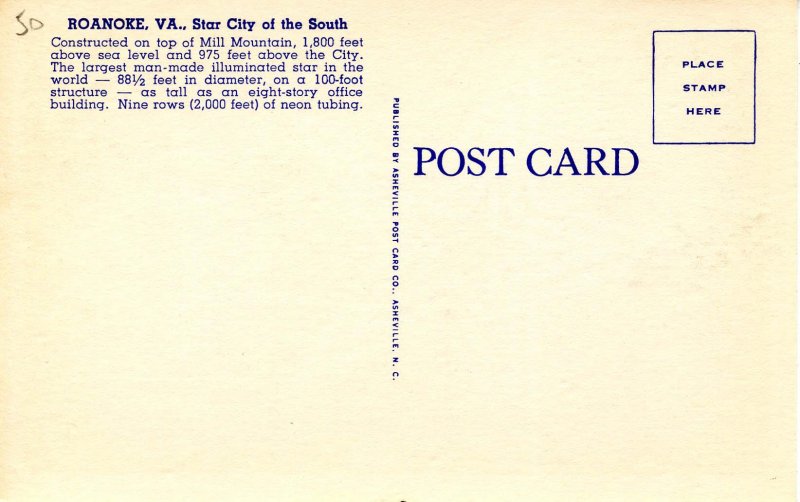 VA - Roanoke. Electric Star on Mill Mountain at Night