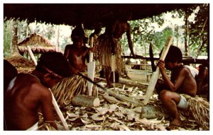 Caroline Islands , Ponape , Young Boys making dance paddles Nett Cultyral Center