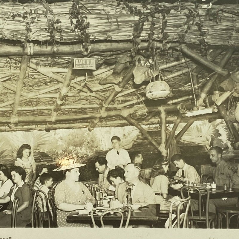 RPPC Aloha Clifton’s Pacific Seas Rain Hut Tiki Los Angeles, California Postcard