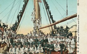 Postcard Early View of US Navy Officers and Crew on Deck of Ship.  L3