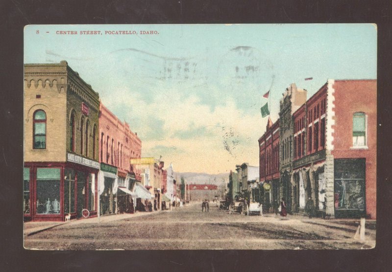 POCATELLO IDAHO DOWNTOWN CENTER STREET SCENE STORES VINTAGE POSTCARD