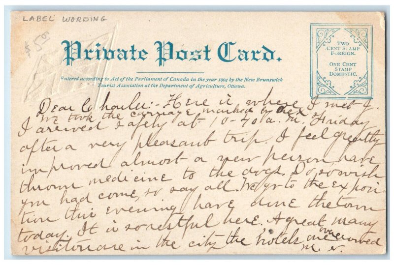 Saint John New Brunswick Canada Postcard Union Depot Label Wording c1905