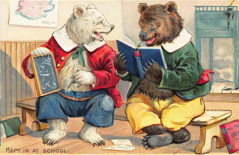 Raphael Tuck Little Bears Series 118 Kept at School Embossed Postcard