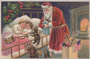 Postcard Christmas Santa Claus Giving Sleeping Children Toys