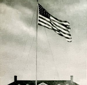 Fort Lewis American Flag Postcard Post Headquarters Washington 1930-40s PCBG3A