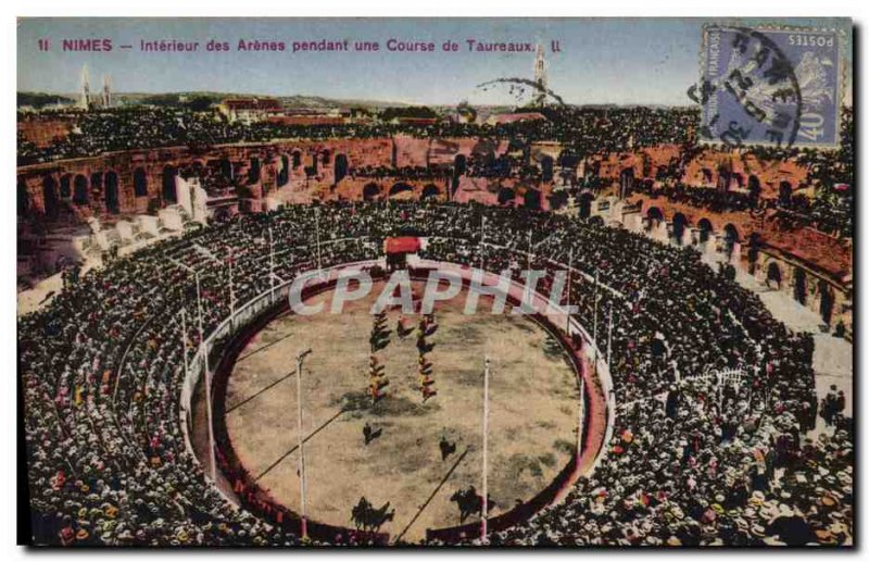 Postcard Old Bulls Bullfight Nimes Interior of racing arenas during a bullfight