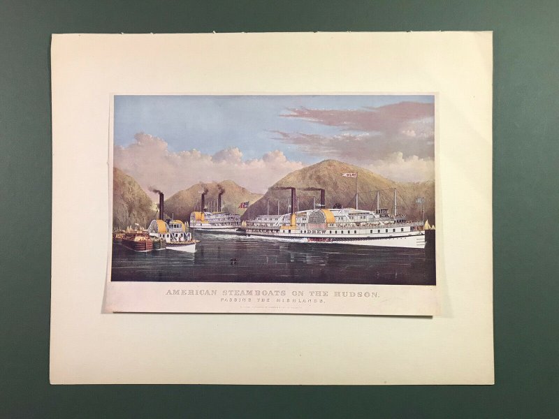 Currier & Ives Original Litho Print Plate II American Steam Boats on The Hudson 