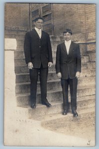 c1905 Two Men At School Church Spokane Washington WA RPPC Photo Antique Postcard
