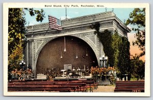 Rochester Minnesota~City Park Band Stand~2 Men on Stage~1920s Postcard