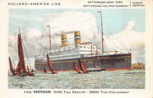 HOLLAND AMERICA LINE TSS VEENDAM SHIP ADVERTISING POSTCARD (c. 1920s)