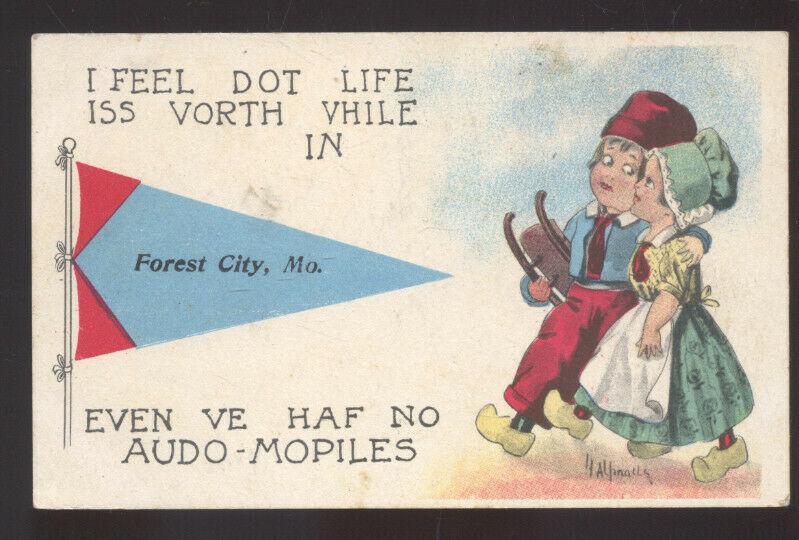 FOREST CITY MISSOURI DUTCH CHILDREN VINTAGE POSTCARD MO. BLUE PENNANT