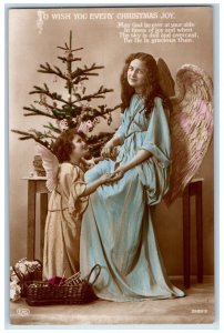 c1910's Christmas Joy Mother And Daughter Angel Cherub RPPC Photo Postcard