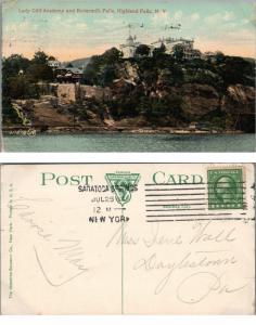 ANTIQUE POSTCARD - LADY CLIFF ACADEMY & BUTTERMILK FALLS HIGHLAND FALLS N.Y.