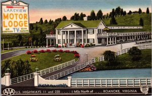 Linen Postcard Lakeview Motor Lodge in Roanoke, Virginia~136784