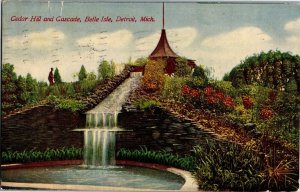 Cedar Hill and Cascade, Belle Isle, Detroit MI Vintage Postcard T01