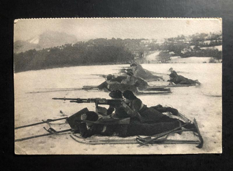 Mint France RPPC Real Picture Postcard Machine guns on battery skis 