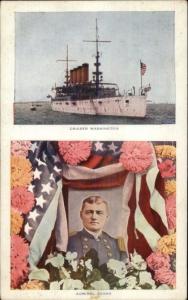 US Navy Naval Cruiser Ship Washington & Admiral Evans c1910 Postcard