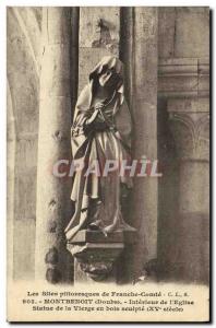 Old Postcard Montbenot Interior of the Church of the Virgin Statue Wooden Carves