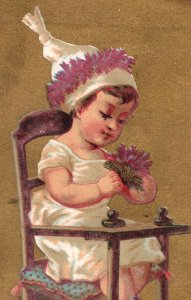 1880s Victorian Trade Cards Adorable Babies Flower Dominoes Set Of 2 P134