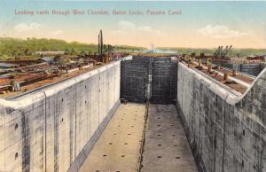 PANAMA CANAL NORTH THROUGH WEST CHAMBER~GATUN LOCKS~L L MADURO #5173 POSTCARD