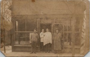 Barber Shop RPPC Greenfield Michigan Fike Family of Ohio Real Photo Postcard W5