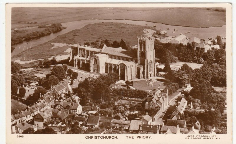 Dorset; Priory Church, Christchurch From The Air PPC By Aero Pictorial, c 1940's 