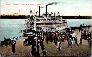 Postcard Excursion Steamer, Landing at Dock in Peoria, Illinois