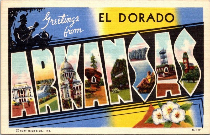 Greetings From El Dorado Arkansas Large Letter Linen Curteich