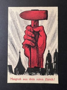 1926 Mayday Mint Postcard Red Hammer Silhouette Communist Zurich Swiss