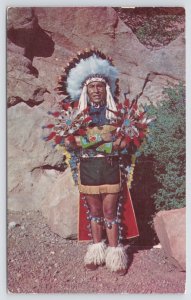 Native Americana Indian Chief in Full Dress~1950s Postcard