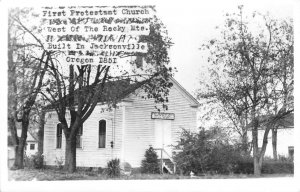 RPPC 1st Protestant Church, Jacksonville, Oregon ca 1950s Vintage Photo Postcard