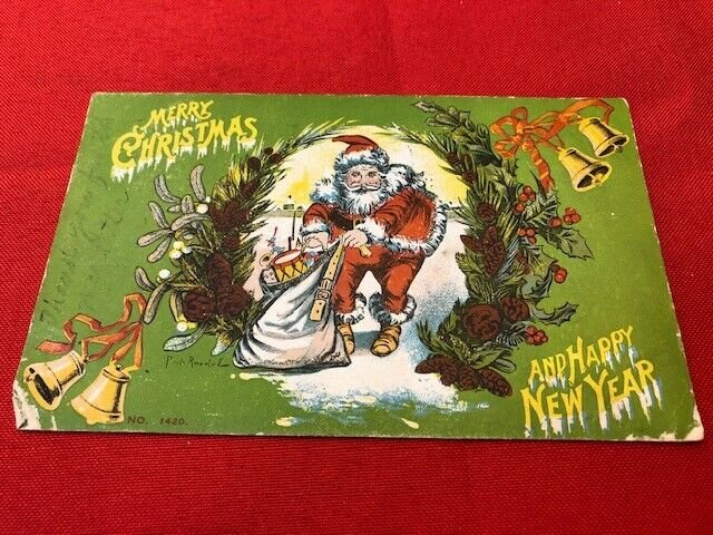 1905 postcard SANTA Merry Christmas & Happy New Year, to Webster McYann