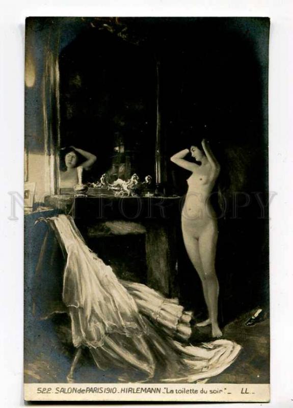 257296 Evening toilet NUDE BELLE Woman by HIRLEMANN 1910 SALON