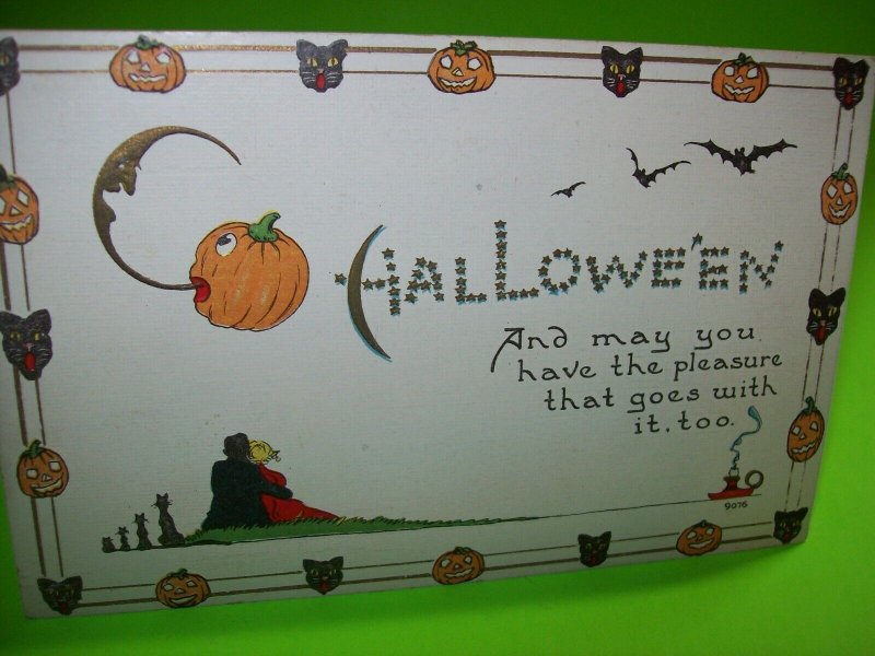 Vintage Halloween Postcard Bergman 9076 Unique Borders Island Park NY Original 