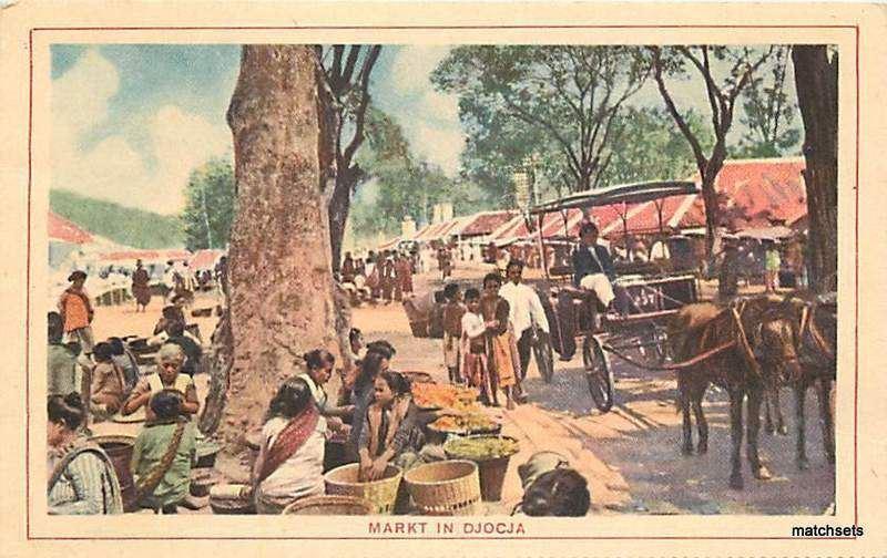 1930's JAVA INDONESIA Market in Djocja artist impression postcard