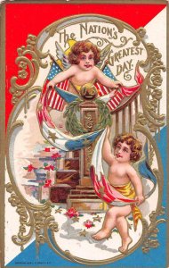 The Nation's Greatest Day cherubs banner U.S. Flags antique pc BB1085