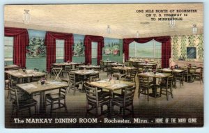 ROCHESTER, Minnesota MN ~ Roadside MARKAY DINING ROOM Interior c1940s Postcard