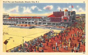 Boardwalk Steel Pier Crowds Atlantic City New Jersey 1940s linen postcard