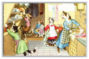 Postcard Cats In The Kitchen Anthromorphic Alfred Mainzer Card #4851