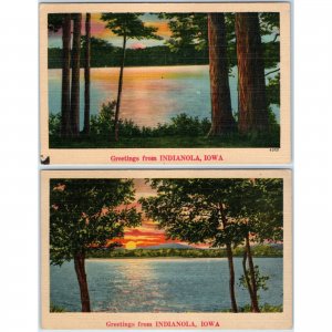 x2 LOT c1940s Indianola, IA Greetings from NYCE Landscape Linen Postcards A257