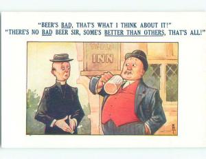 Unused Bamforth comic signed MAN TALKS TO PRIEST ABOUT BEER k7989@