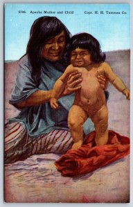 Native Americana~Apache Mother Holding Child~Harry H Tammen Co Vintage Postcard