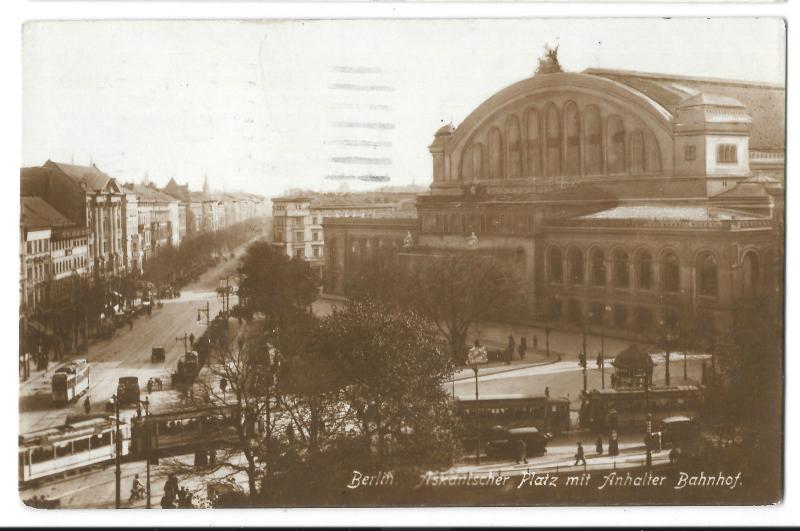 Berlin Askanischer Platz & Anhalter Bahnhof RP PPC 1925 Neukoln PMK to London GB 