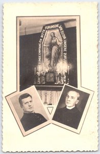 Vintage German Religious RPPC Postcard with Virgin Mary and Priests Portraits