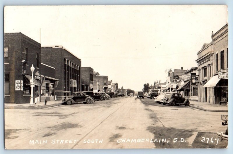 Chamberlain North Dakota ND Postcard RPPC Photo Main Street South Florsheim Bank